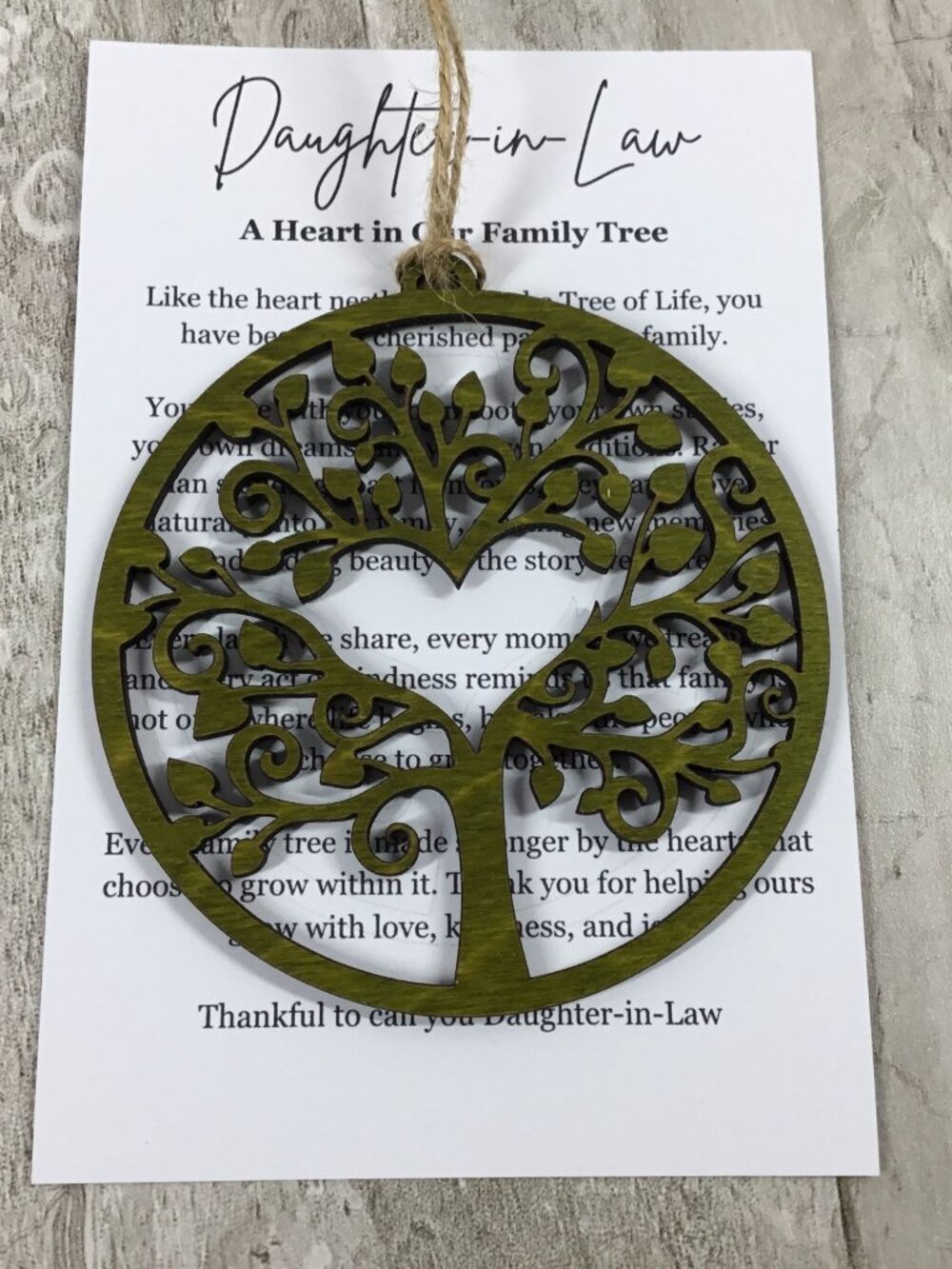 Daughter-in-Law Gift, Tree of Life Ornament, Story Card Ornament